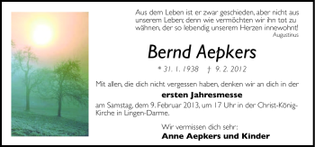 Traueranzeige von Bernd Aepkers von Neue Osnabrücker Zeitung GmbH & Co. KG