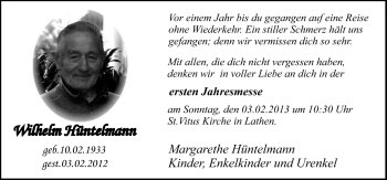 Traueranzeige von Wilhelm Hintelmann von Neue Osnabrücker Zeitung GmbH & Co. KG