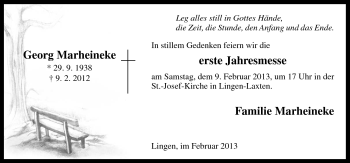 Traueranzeige von Georg Marheineke von Neue Osnabrücker Zeitung GmbH & Co. KG