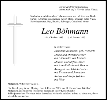 Traueranzeige von Leo Böhmann von Neue Osnabrücker Zeitung GmbH & Co. KG