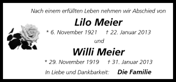 Traueranzeige von Willi Meier von Neue Osnabrücker Zeitung GmbH & Co. KG