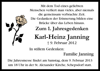 Traueranzeige von Karl-Heinz Janning von Neue Osnabrücker Zeitung GmbH & Co. KG