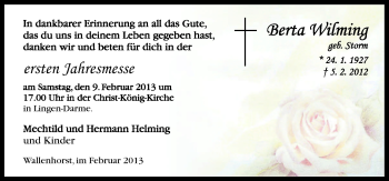 Traueranzeige von Berta Wilming von Neue Osnabrücker Zeitung GmbH & Co. KG