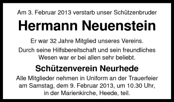 Traueranzeige von Hermann Neuenstein von Neue Osnabrücker Zeitung GmbH & Co. KG
