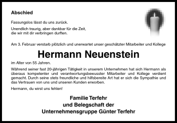 Traueranzeige von Hermann Neuenstein von Neue Osnabrücker Zeitung GmbH & Co. KG