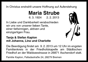 Traueranzeige von Maria Strube von Neue Osnabrücker Zeitung GmbH & Co. KG
