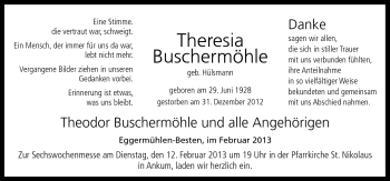 Traueranzeige von Theresia Buschermöhle von Neue Osnabrücker Zeitung GmbH & Co. KG
