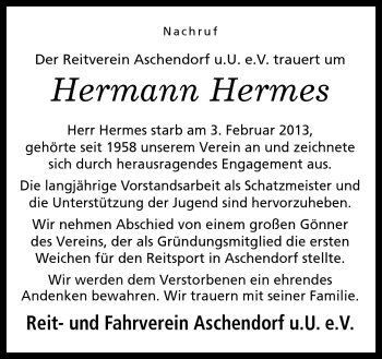 Traueranzeige von Hermann Hermes von Neue Osnabrücker Zeitung GmbH & Co. KG