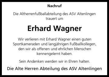 Traueranzeige von Erhard Wagner von Neue Osnabrücker Zeitung GmbH & Co. KG