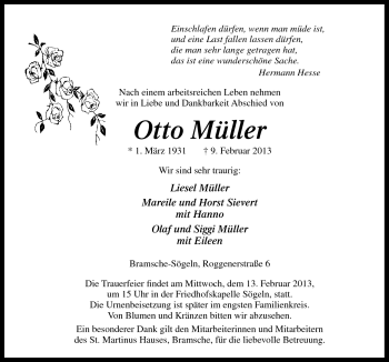 Traueranzeige von Otto Müller von Neue Osnabrücker Zeitung GmbH & Co. KG