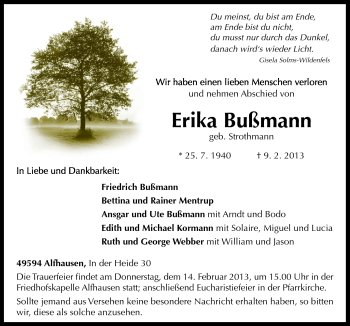 Traueranzeige von Erika Bußmann von Neue Osnabrücker Zeitung GmbH & Co. KG