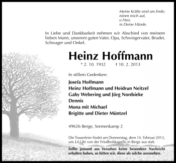 Traueranzeige von Heinz Hoffmann von Neue Osnabrücker Zeitung GmbH & Co. KG