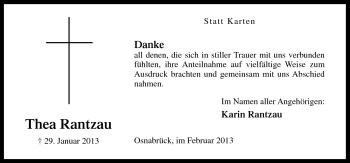 Traueranzeige von Thea Rantzau von Neue Osnabrücker Zeitung GmbH & Co. KG