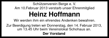 Traueranzeige von Heinz Hoffmann von Neue Osnabrücker Zeitung GmbH & Co. KG