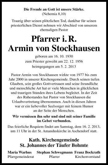 Traueranzeige von Franz-Armin von Stockhausen von Neue Osnabrücker Zeitung GmbH & Co. KG