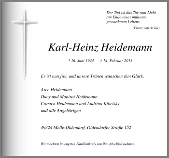 Traueranzeige von Karl-Heinz Heidemann von Neue Osnabrücker Zeitung GmbH & Co. KG