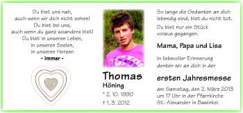 Traueranzeige von Thomas Höning von Neue Osnabrücker Zeitung GmbH & Co. KG