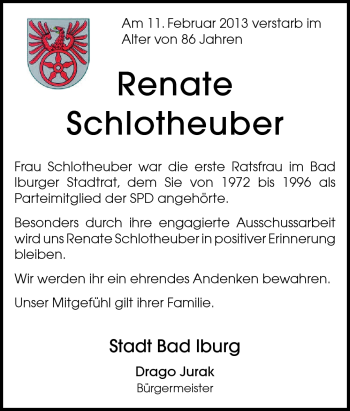 Traueranzeige von Renate Schlotheuber von Neue Osnabrücker Zeitung GmbH & Co. KG