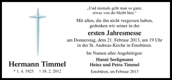 Traueranzeige von Hermann Timmel von Neue Osnabrücker Zeitung GmbH & Co. KG