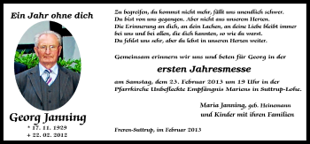 Traueranzeige von Georg Janning von Neue Osnabrücker Zeitung GmbH & Co. KG