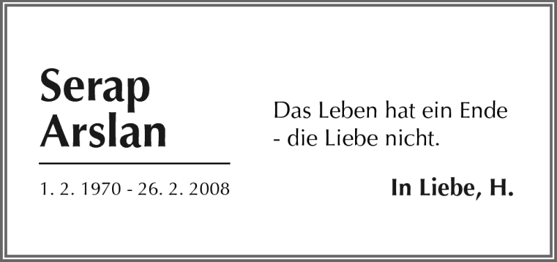  Traueranzeige für Serap Arslan vom 26.02.2013 aus Neue Osnabrücker Zeitung GmbH & Co. KG