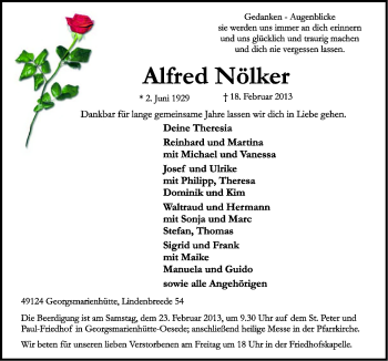 Traueranzeige von Alfred Nölker von Neue Osnabrücker Zeitung GmbH & Co. KG