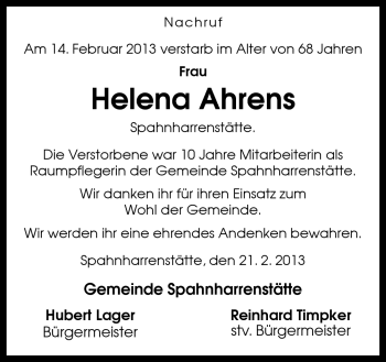 Traueranzeige von Helena Ahrens von Neue Osnabrücker Zeitung GmbH & Co. KG