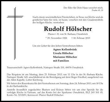 Traueranzeige von Rudolf Hölscher von Neue Osnabrücker Zeitung GmbH & Co. KG