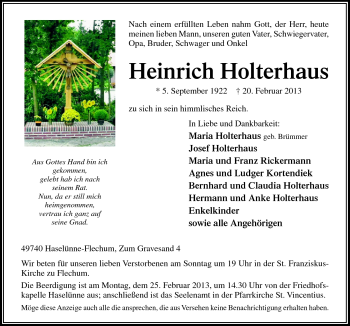 Traueranzeige von Heinrich Holterhaus von Neue Osnabrücker Zeitung GmbH & Co. KG