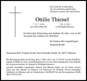 Traueranzeige von Ottilie Thienel von Neue Osnabrücker Zeitung GmbH & Co. KG