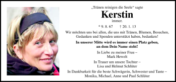 Traueranzeige von Kerstin Schlüter von Neue Osnabrücker Zeitung GmbH & Co. KG