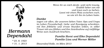 Traueranzeige von Hermann Dependahl von Neue Osnabrücker Zeitung GmbH & Co. KG