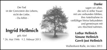 Traueranzeige von Ingrid Hellmich von Neue Osnabrücker Zeitung GmbH & Co. KG