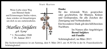 Traueranzeige von Marlies Snijders von Neue Osnabrücker Zeitung GmbH & Co. KG