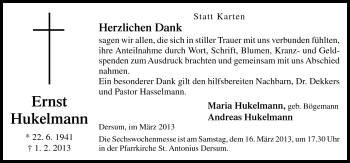 Traueranzeige von Ernst Hukelmann von Neue Osnabrücker Zeitung GmbH & Co. KG