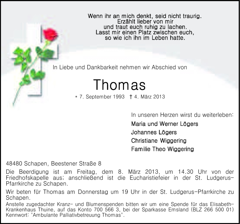  Traueranzeige für Thomas  vom 06.03.2013 aus Neue Osnabrücker Zeitung GmbH & Co. KG