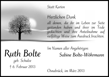 Traueranzeige von Ruth Bolte von Neue Osnabrücker Zeitung GmbH & Co. KG