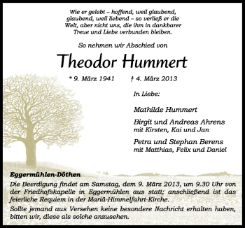 Traueranzeige von Theodor Hummert von Neue Osnabrücker Zeitung GmbH & Co. KG