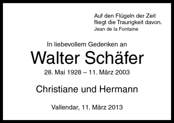 Traueranzeige von Walter Schäfer von Neue Osnabrücker Zeitung GmbH & Co. KG