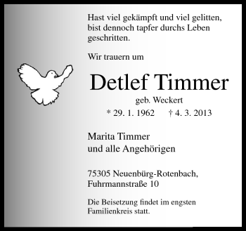 Traueranzeige von Detlef Timmer von Neue Osnabrücker Zeitung GmbH & Co. KG
