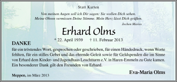 Traueranzeige von Erhard Olms von Neue Osnabrücker Zeitung GmbH & Co. KG