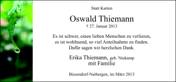 Traueranzeige von Oswald Thiemann von Neue Osnabrücker Zeitung GmbH & Co. KG