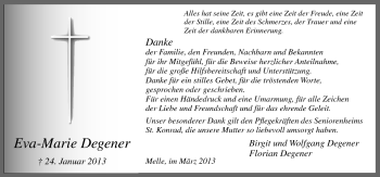 Traueranzeige von Eva-Maria Degener von Neue Osnabrücker Zeitung GmbH & Co. KG