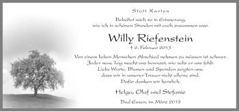 Traueranzeige von Willy Riefenstein von Neue Osnabrücker Zeitung GmbH & Co. KG