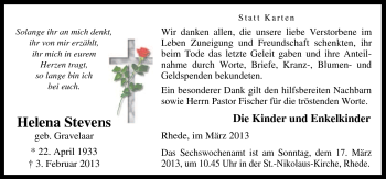 Traueranzeige von Helena Stevens von Neue Osnabrücker Zeitung GmbH & Co. KG