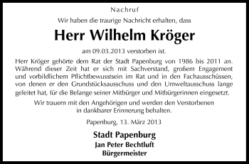 Traueranzeige von Wilhelm Kröger von Neue Osnabrücker Zeitung GmbH & Co. KG