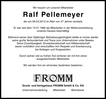 Traueranzeige von Ralf Pellemeyer von Neue Osnabrücker Zeitung GmbH & Co. KG