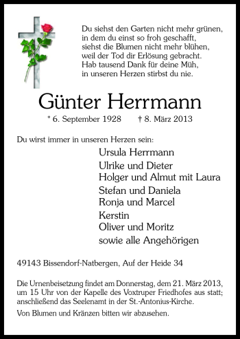 Traueranzeige von Günter Herrmann von Neue Osnabrücker Zeitung GmbH & Co. KG