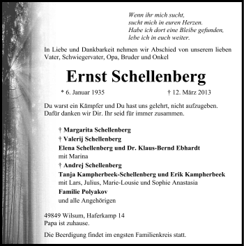 Traueranzeige von Ernst Schellenberg von Neue Osnabrücker Zeitung GmbH & Co. KG