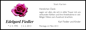 Traueranzeige von Edelgard Fiedler von Neue Osnabrücker Zeitung GmbH & Co. KG